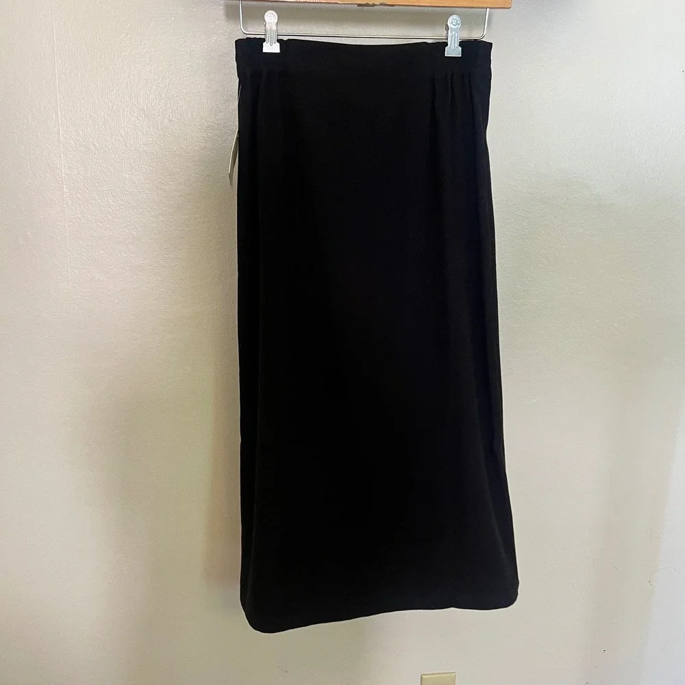 Christopher & Banks Black Moleskin Faux Wrap Midi Skirt Button Detail 4 New